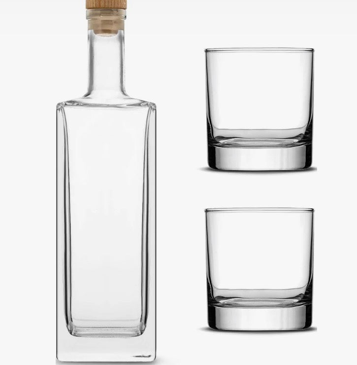 Engraved bottle w/ 2 whiskey glasses✨
