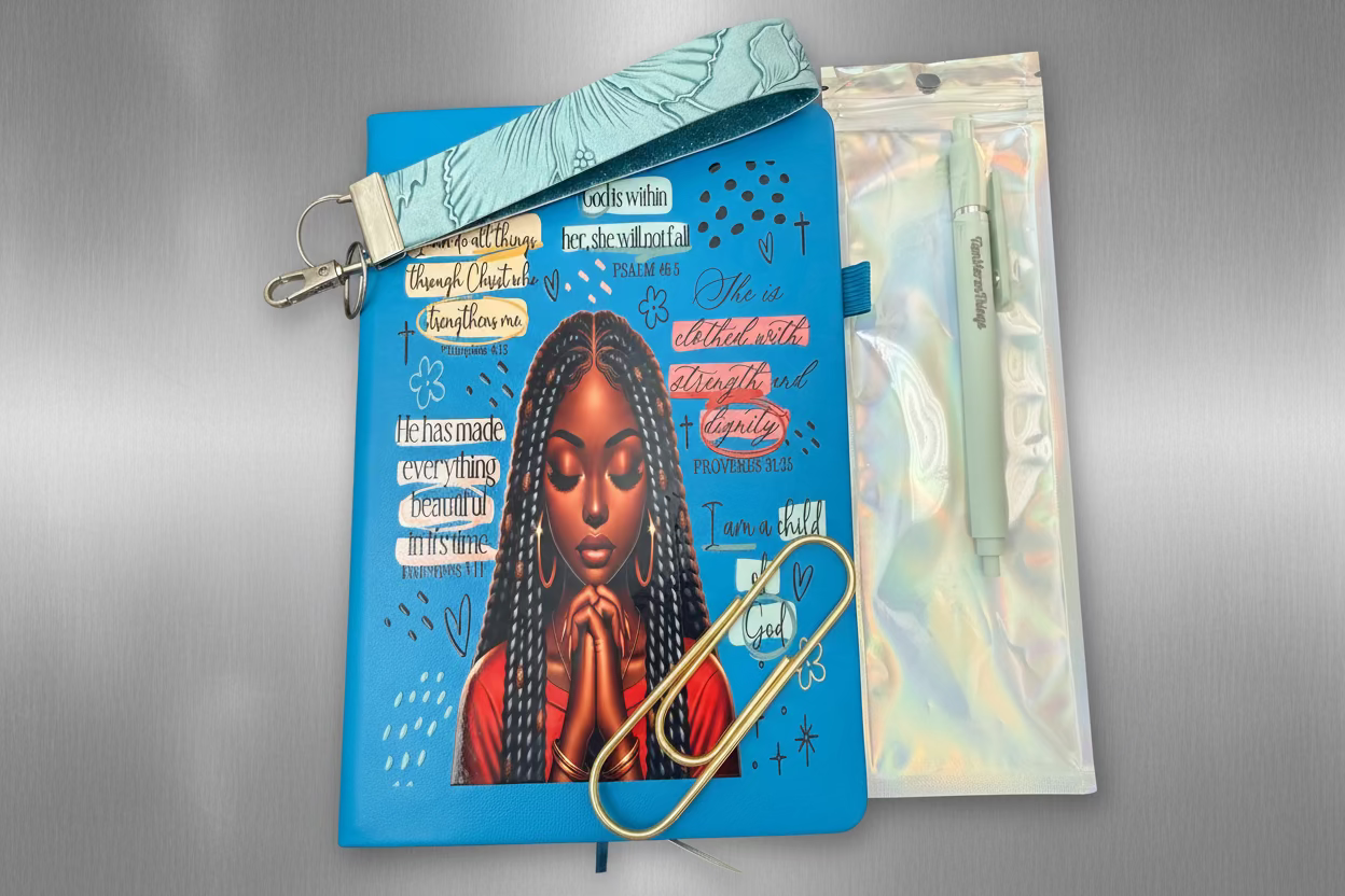 Praying Girl Journal w/Pen & wristlet keychain Set✨