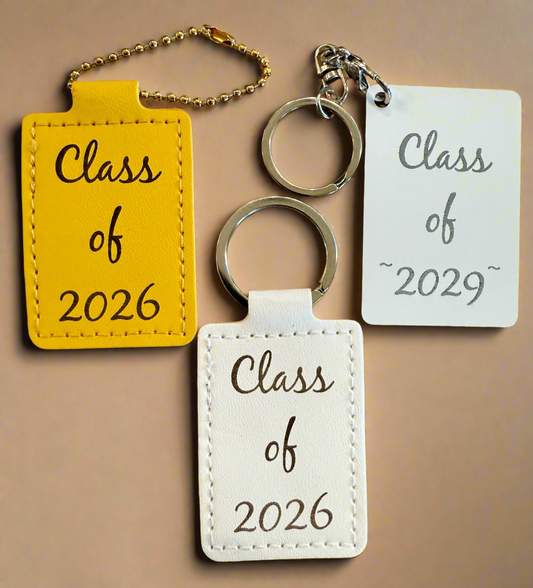 Personalize Leather & stainless steel Class of Any year keychain📚