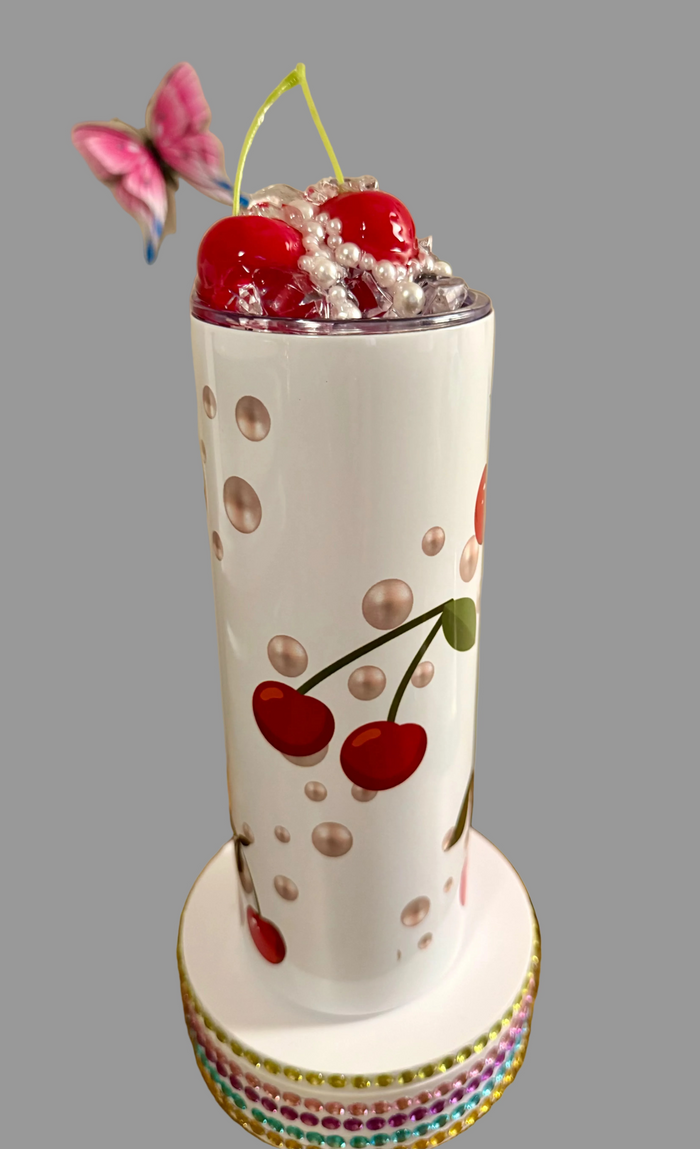 Cherry & Pearl 20oz Tumbler w/Cherry Ice lid🍒🧊