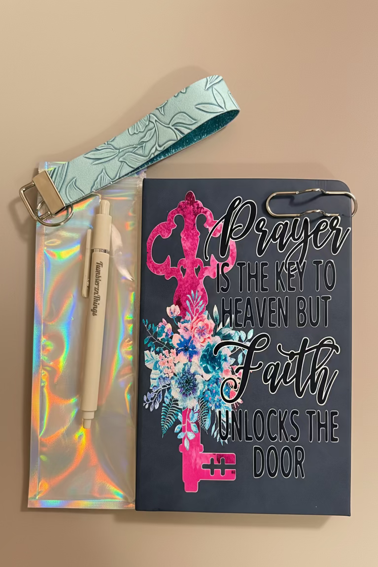 Prayer is the Key Journal, Pen & Double sided wristlet✨