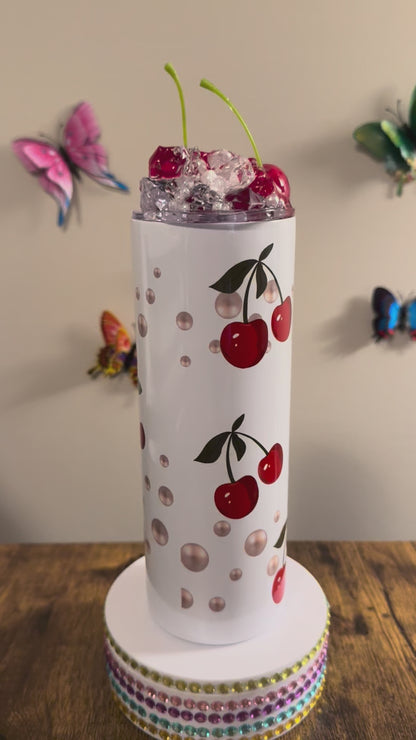 Cherry & Pearl 20oz Tumbler w/Cherry Ice lid🍒🧊